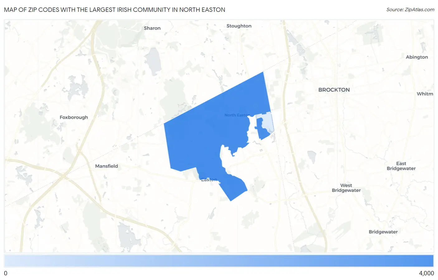 Zip Codes with the Largest Irish Community in North Easton Map