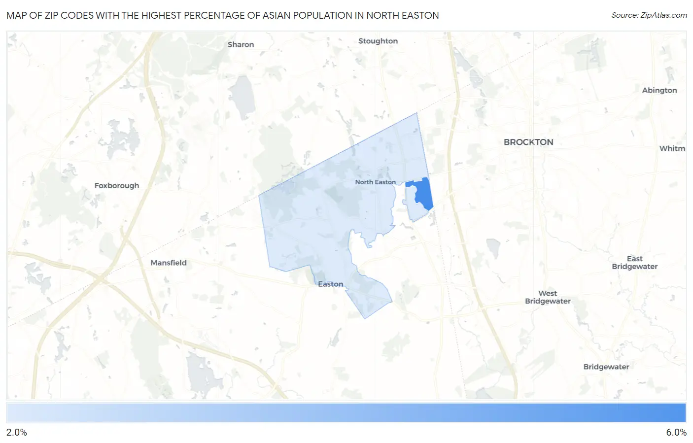 Zip Codes with the Highest Percentage of Asian Population in North Easton Map