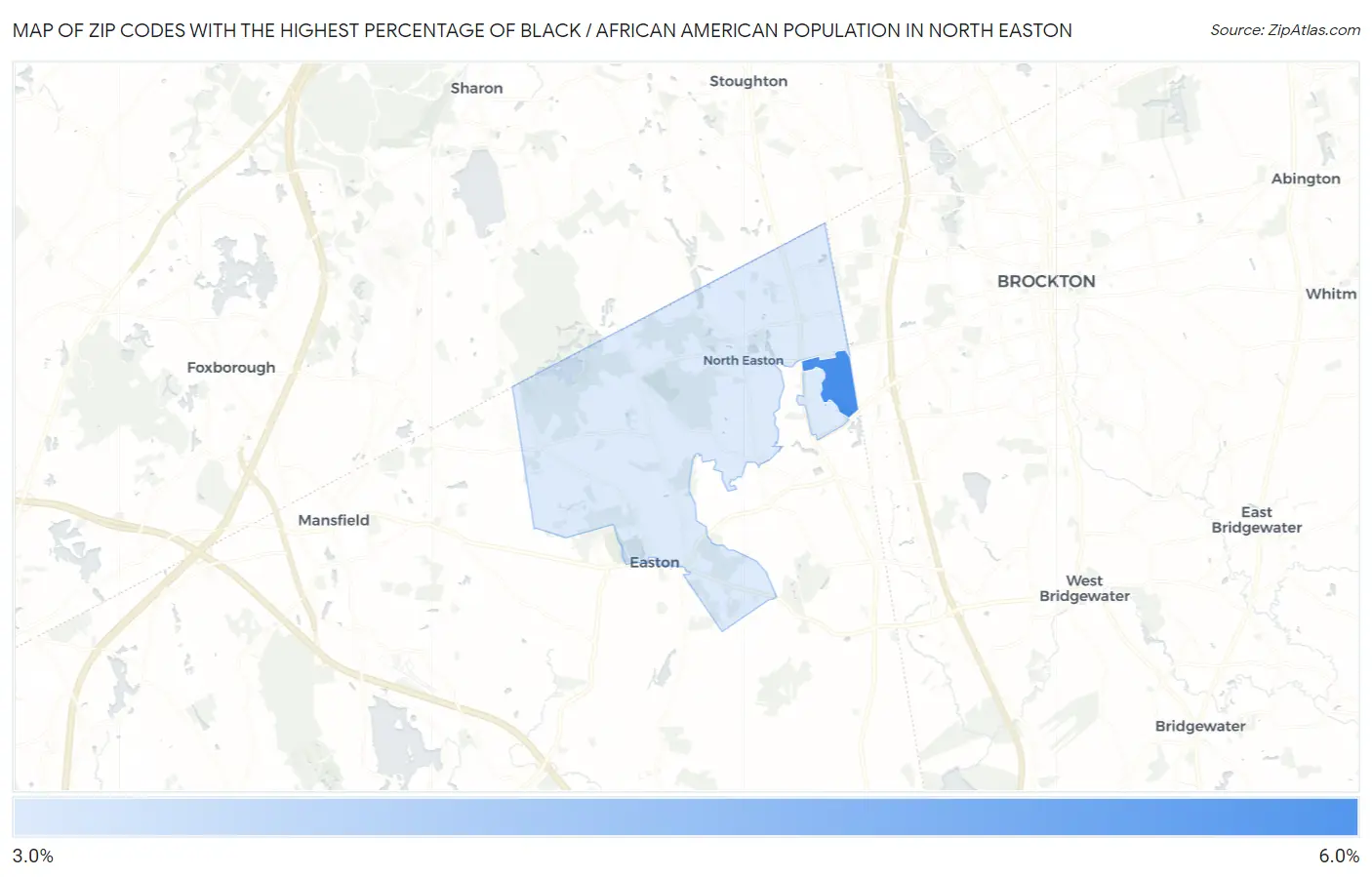 Zip Codes with the Highest Percentage of Black / African American Population in North Easton Map