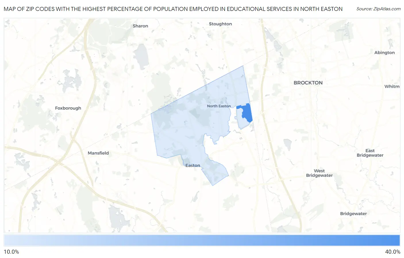 Zip Codes with the Highest Percentage of Population Employed in Educational Services in North Easton Map