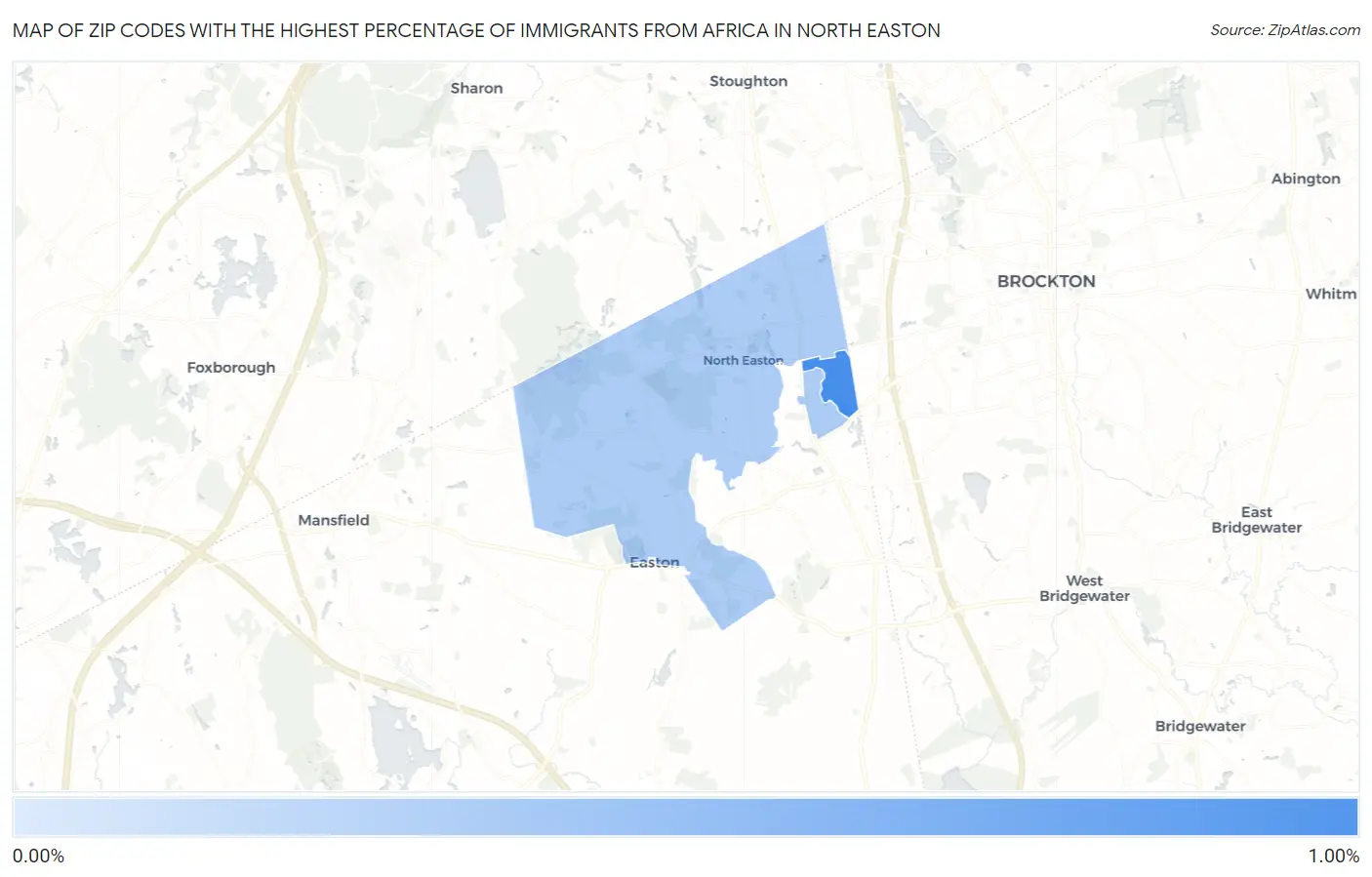 Zip Codes with the Highest Percentage of Immigrants from Africa in North Easton Map
