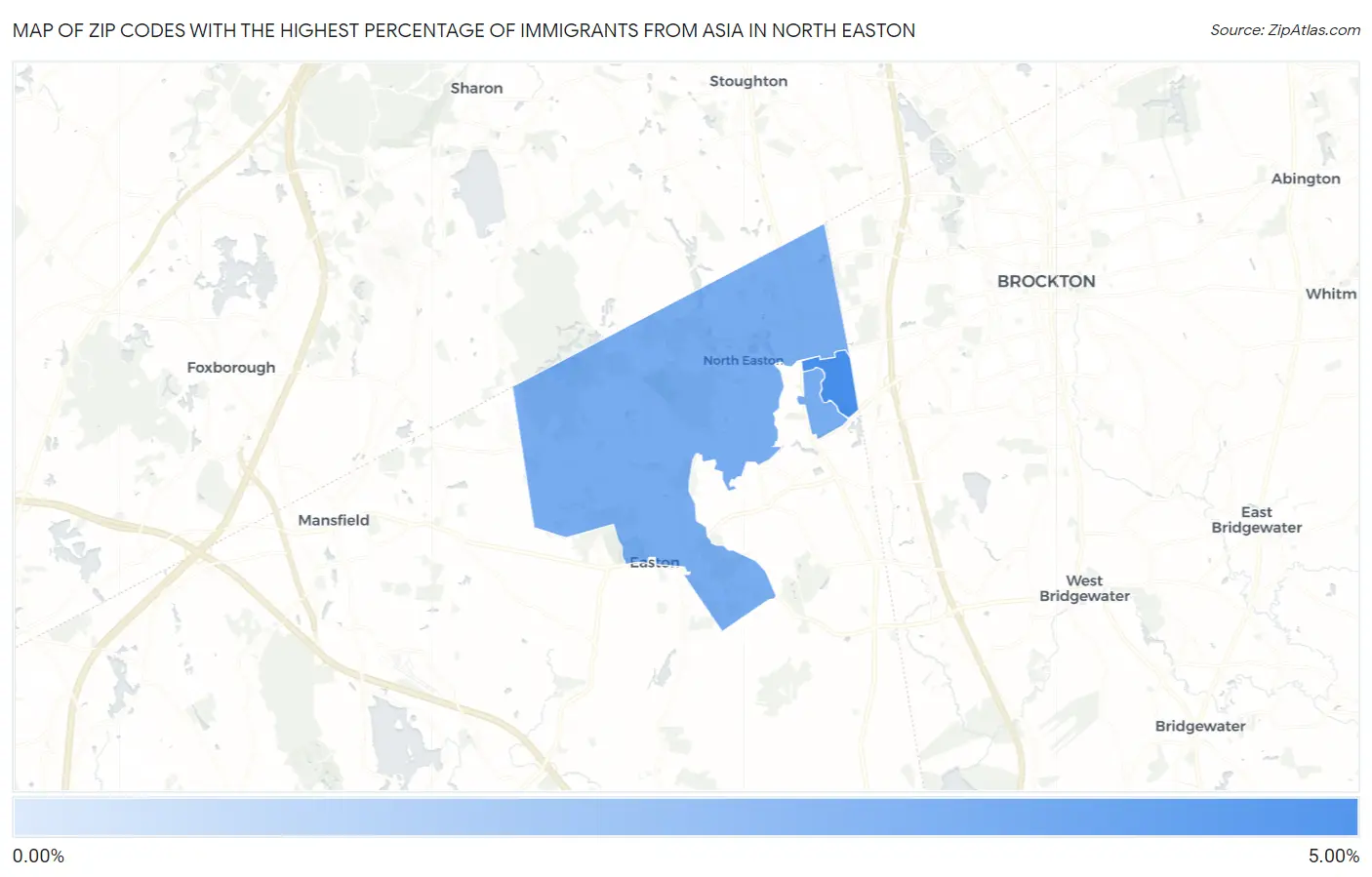 Zip Codes with the Highest Percentage of Immigrants from Asia in North Easton Map