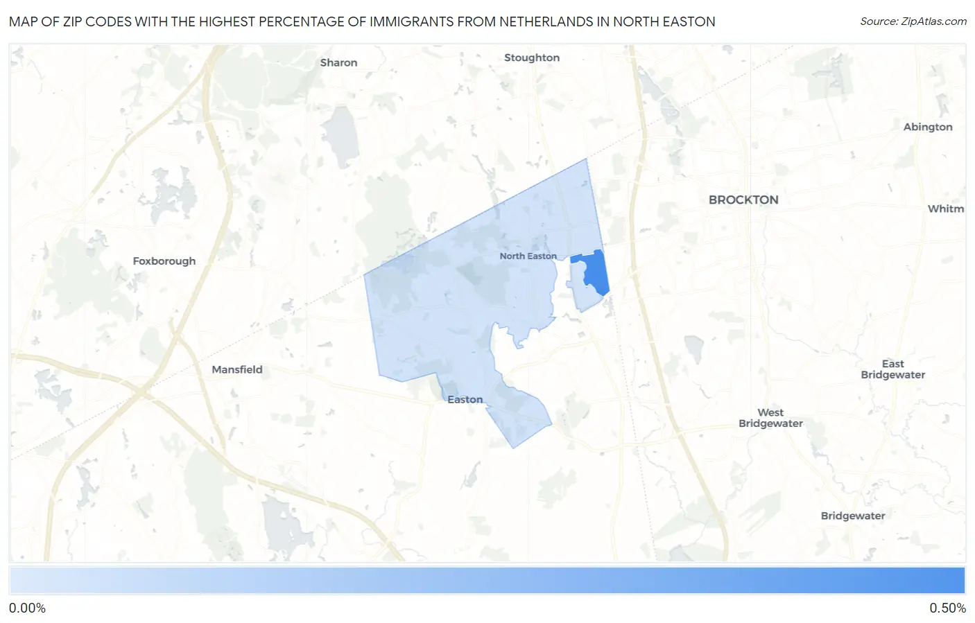 Zip Codes with the Highest Percentage of Immigrants from Netherlands in North Easton Map