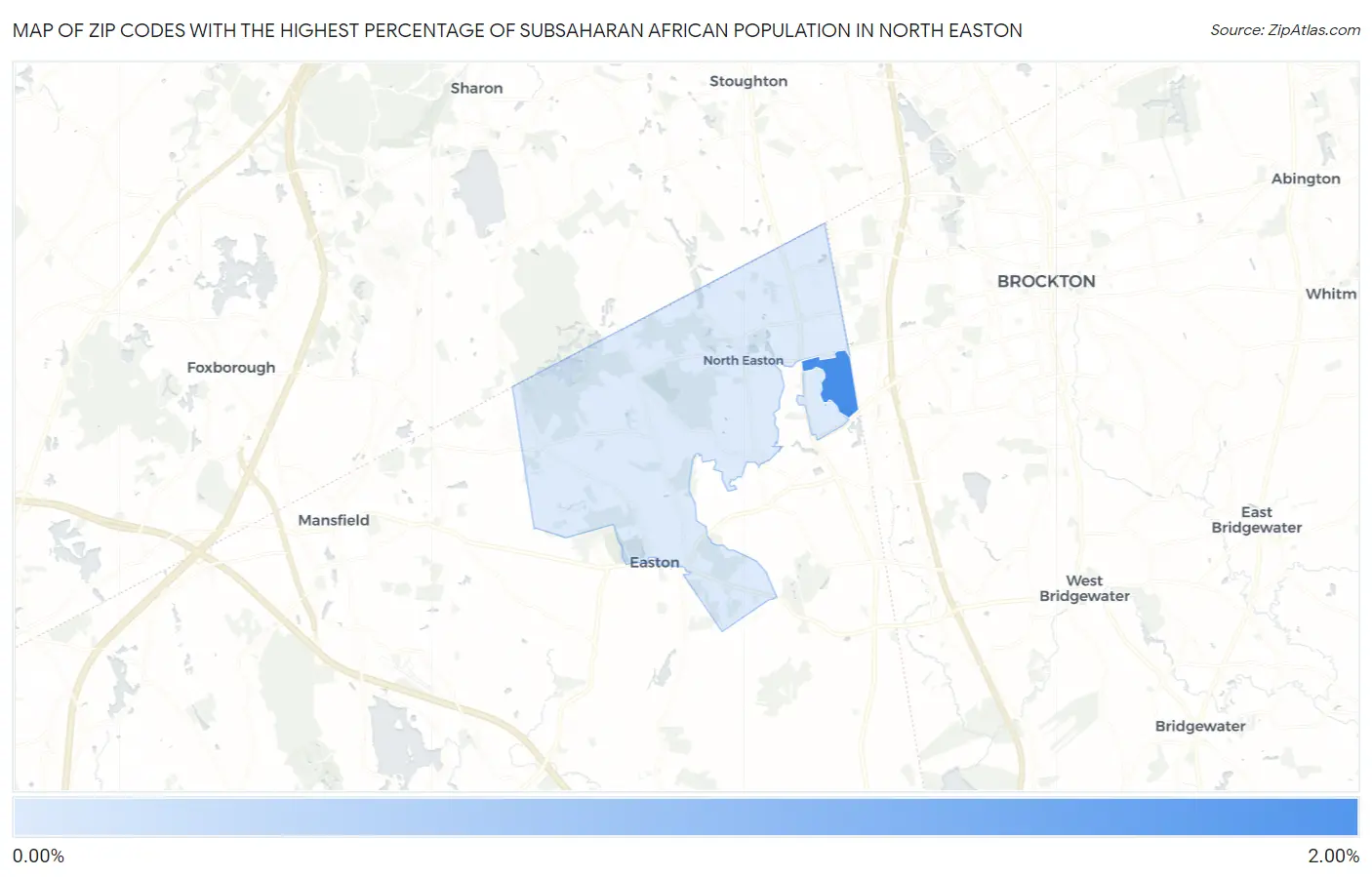 Zip Codes with the Highest Percentage of Subsaharan African Population in North Easton Map
