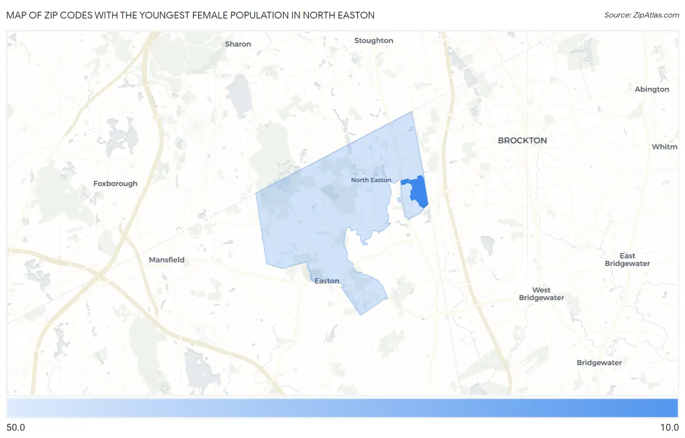 Zip Codes with the Youngest Female Population in North Easton Map