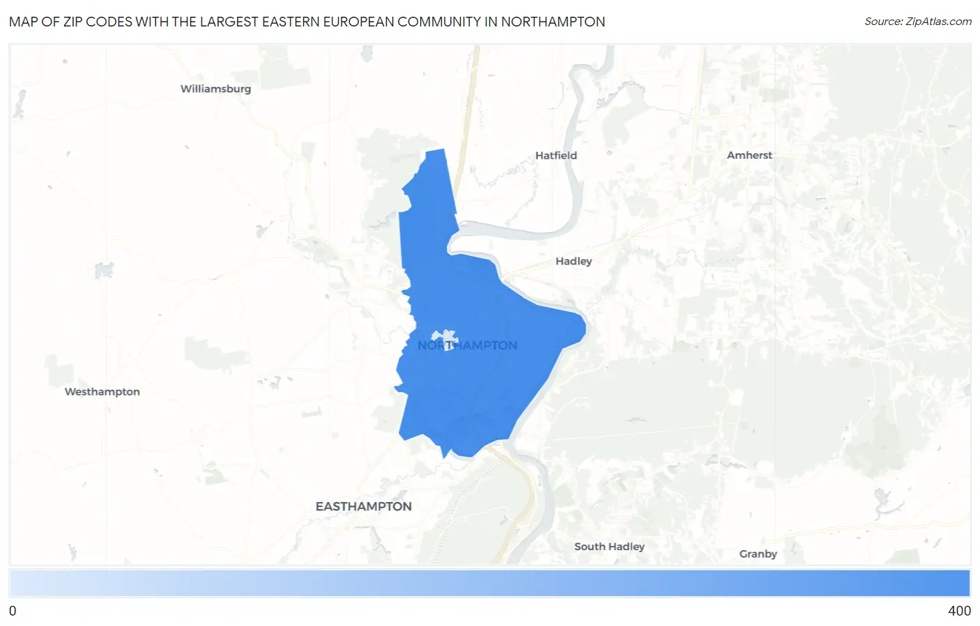 Zip Codes with the Largest Eastern European Community in Northampton Map
