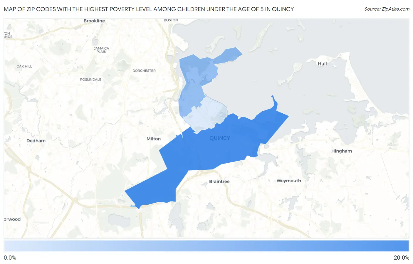 Zip Codes with the Highest Poverty Level Among Children Under the Age of 5 in Quincy Map