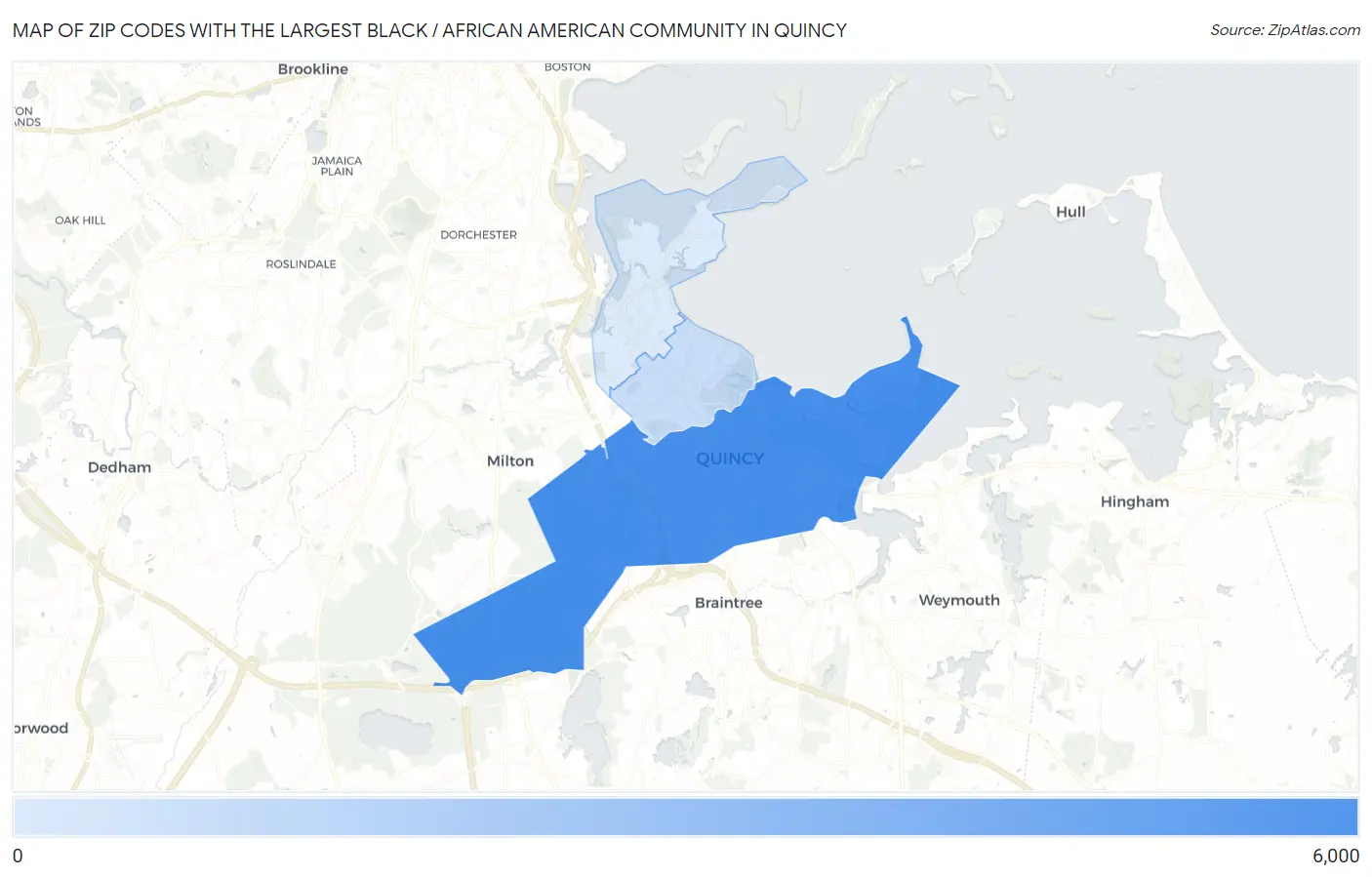Zip Codes with the Largest Black / African American Community in Quincy Map