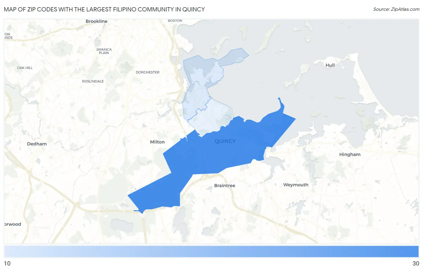 Zip Codes with the Largest Filipino Community in Quincy Map