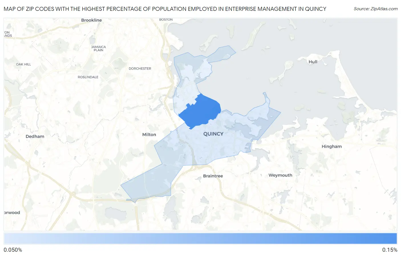 Zip Codes with the Highest Percentage of Population Employed in Enterprise Management in Quincy Map