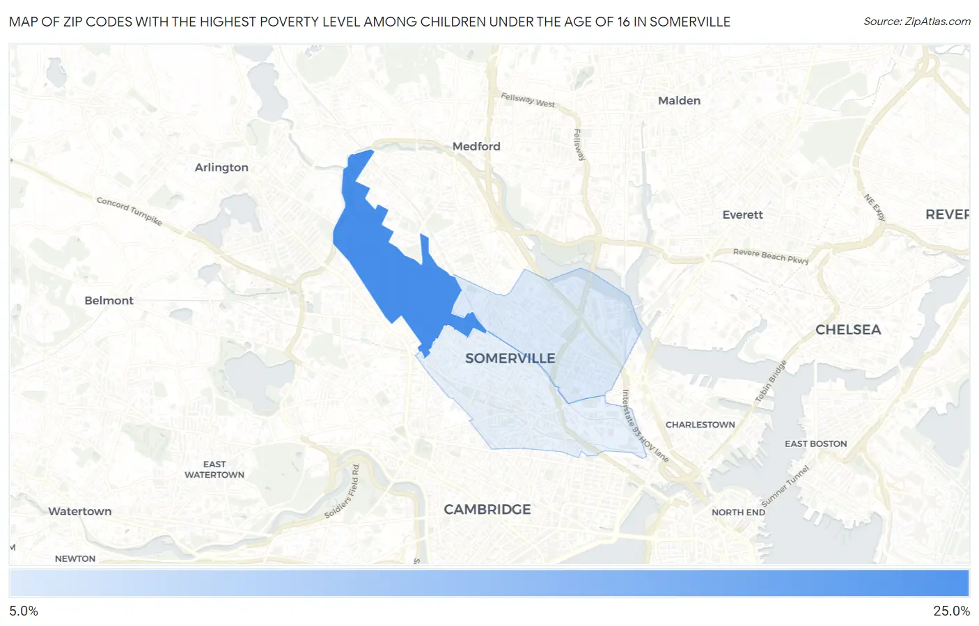 Zip Codes with the Highest Poverty Level Among Children Under the Age of 16 in Somerville Map