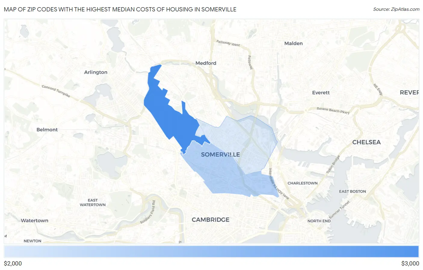 Zip Codes with the Highest Median Costs of Housing in Somerville Map