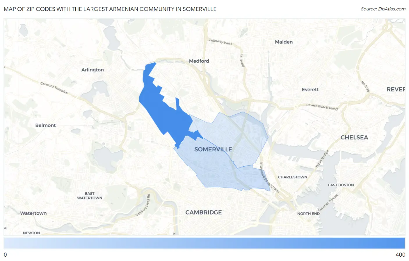 Zip Codes with the Largest Armenian Community in Somerville Map