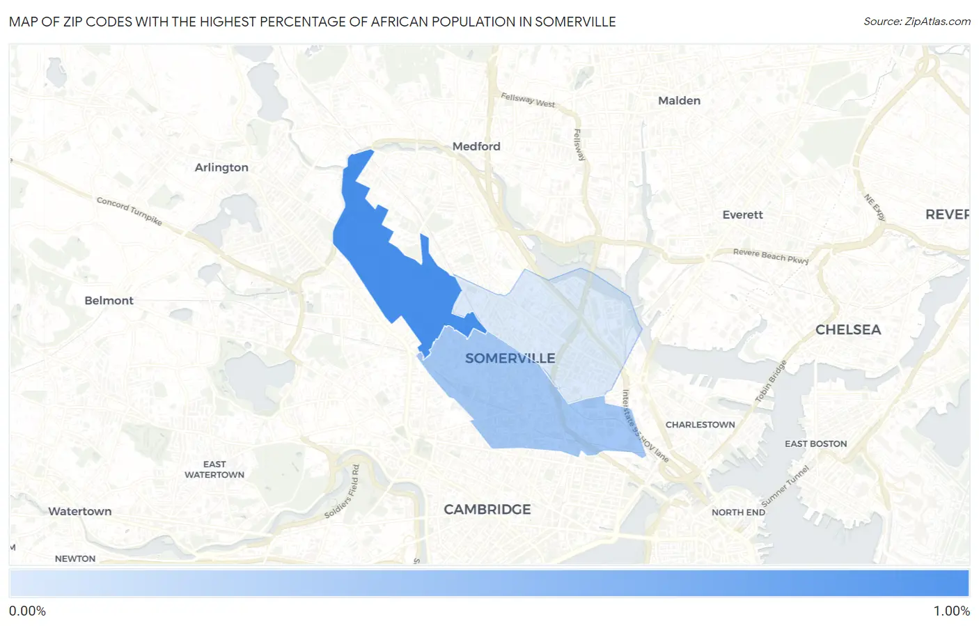 Zip Codes with the Highest Percentage of African Population in Somerville Map