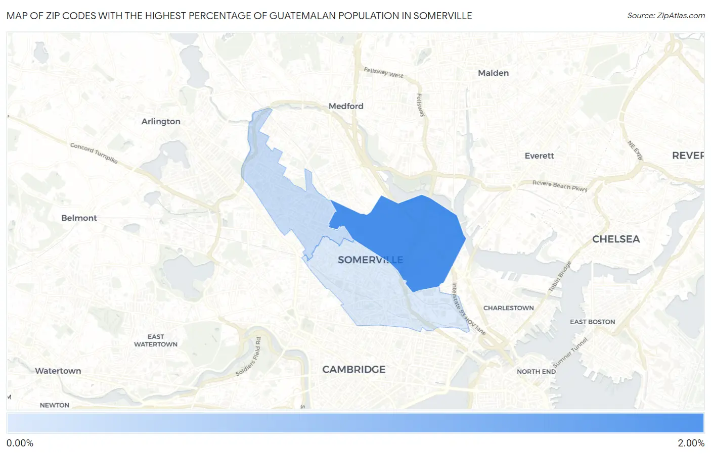 Zip Codes with the Highest Percentage of Guatemalan Population in Somerville Map