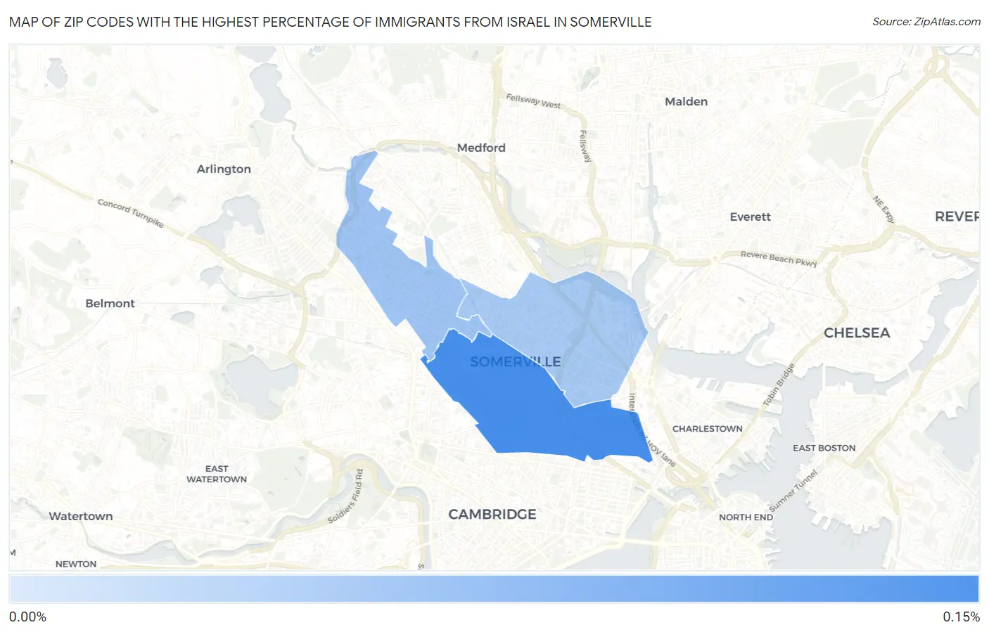 Zip Codes with the Highest Percentage of Immigrants from Israel in Somerville Map