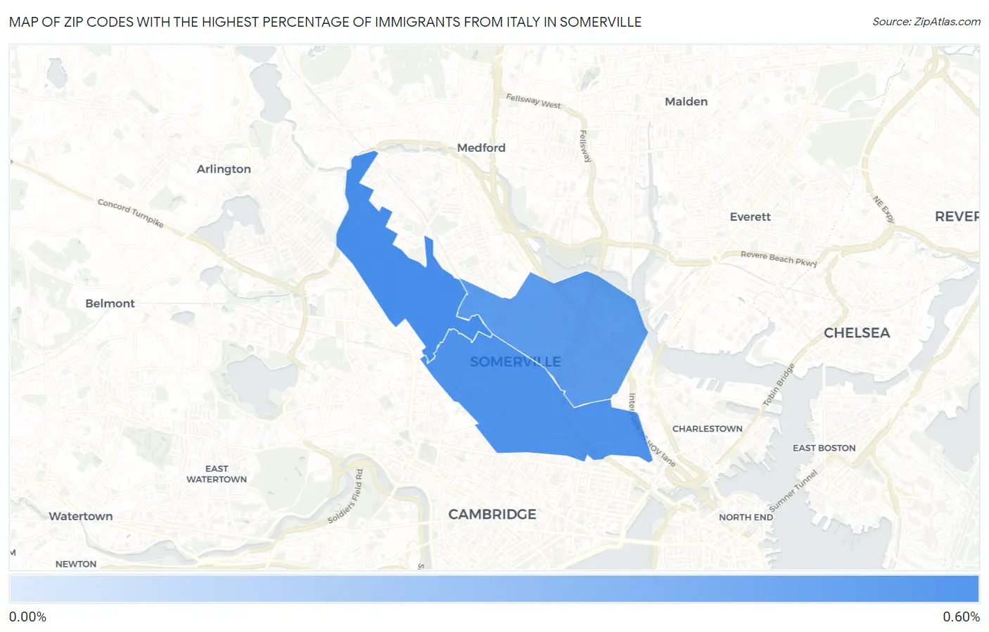 Zip Codes with the Highest Percentage of Immigrants from Italy in Somerville Map