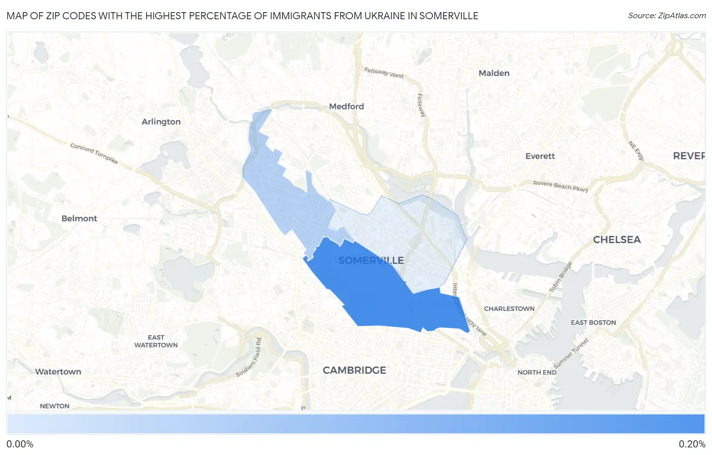 Zip Codes with the Highest Percentage of Immigrants from Ukraine in Somerville Map