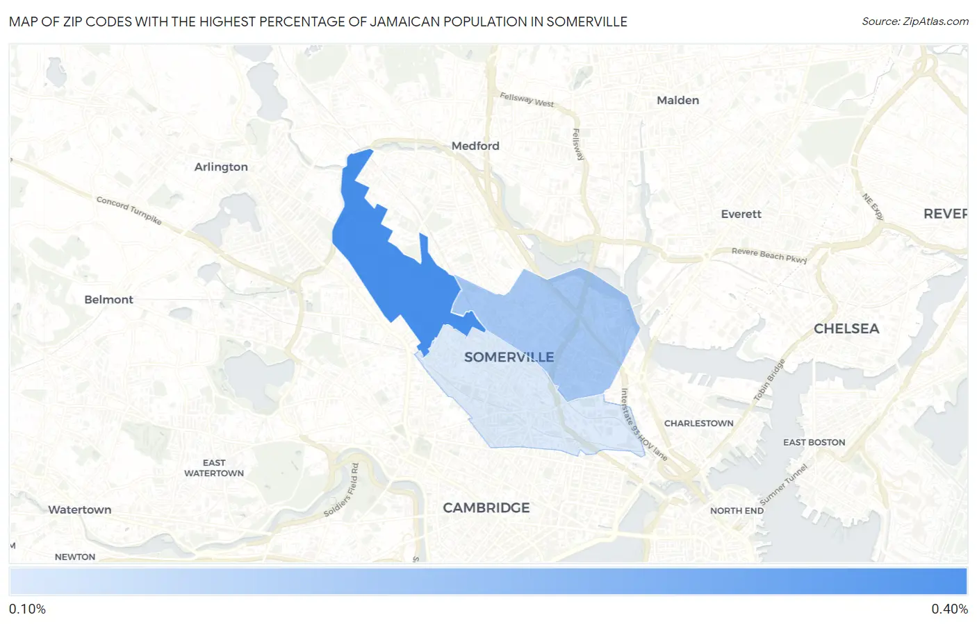 Zip Codes with the Highest Percentage of Jamaican Population in Somerville Map