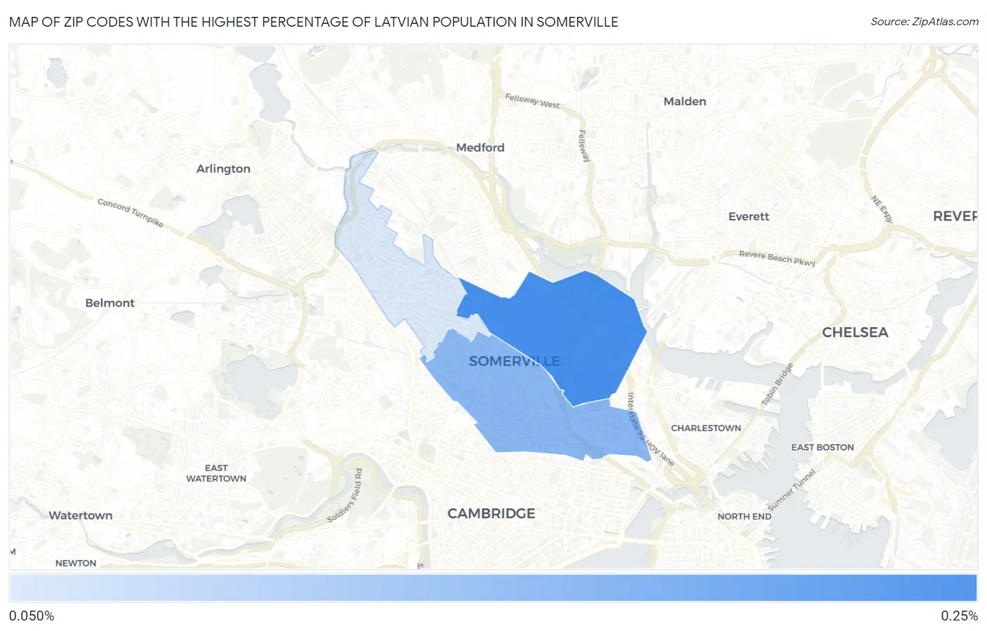 Zip Codes with the Highest Percentage of Latvian Population in Somerville Map