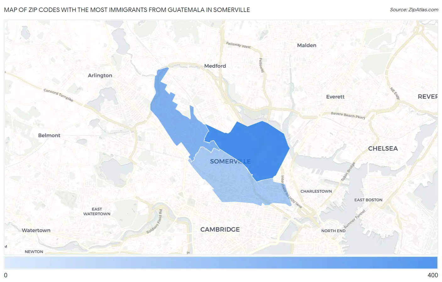 Zip Codes with the Most Immigrants from Guatemala in Somerville Map
