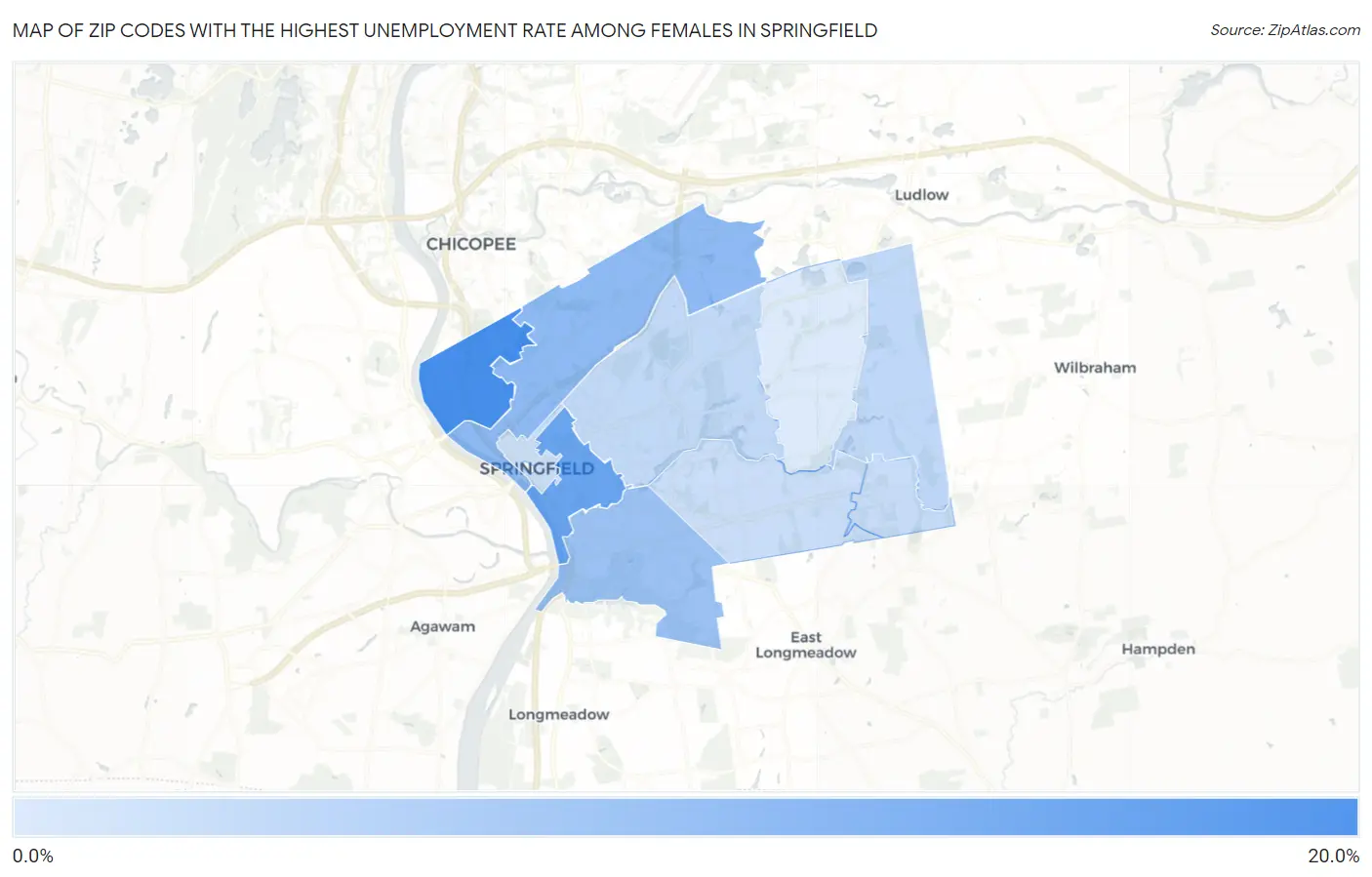 Zip Codes with the Highest Unemployment Rate Among Females in Springfield Map