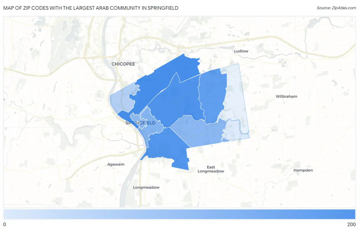 Zip Codes with the Largest Arab Community in Springfield Map