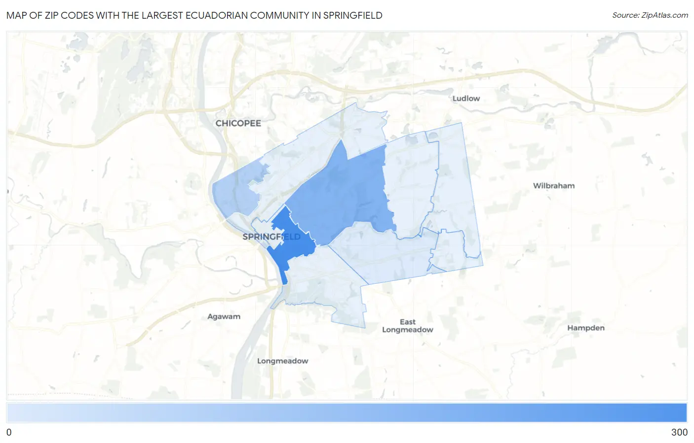 Zip Codes with the Largest Ecuadorian Community in Springfield Map