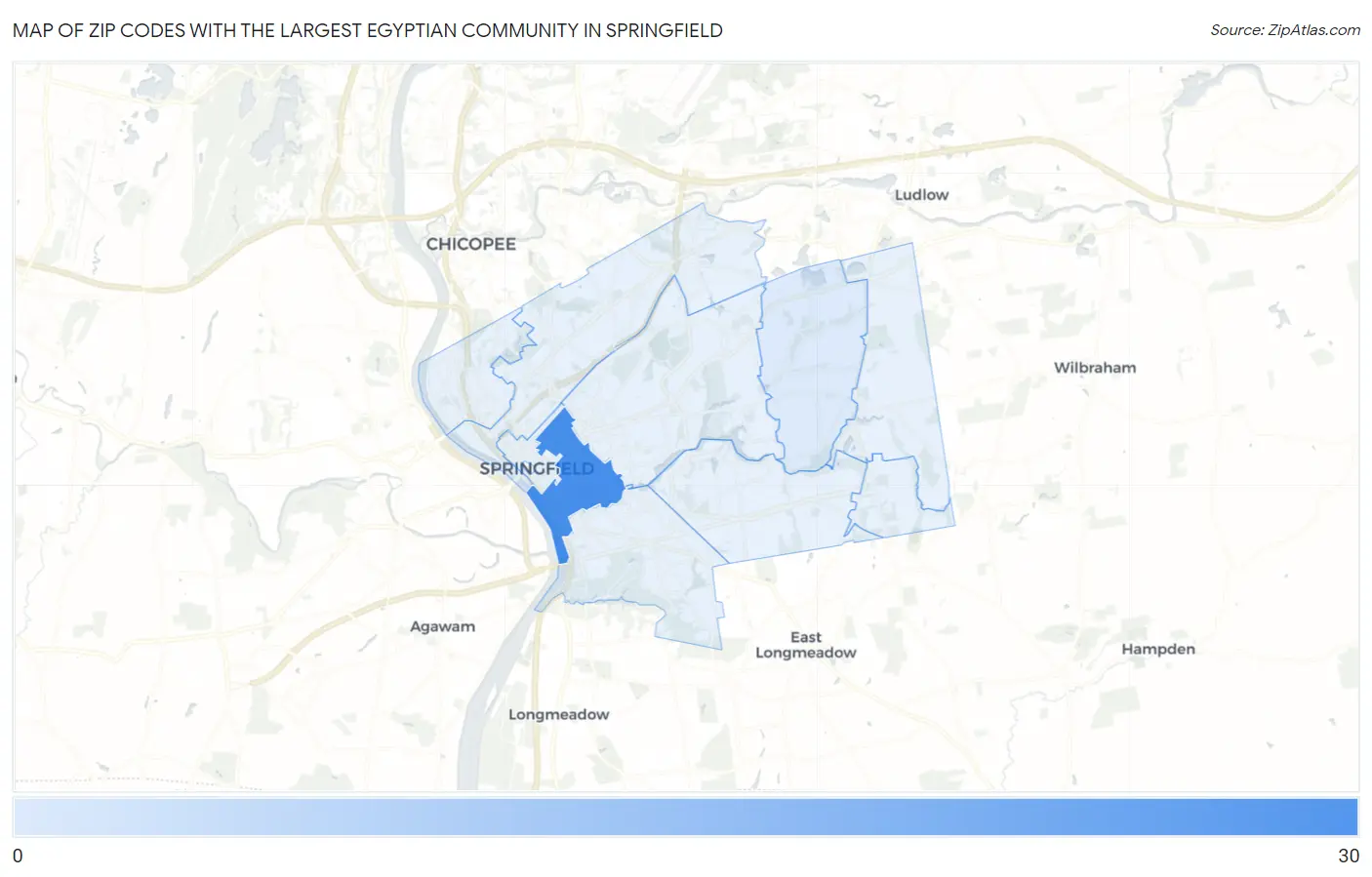 Zip Codes with the Largest Egyptian Community in Springfield Map