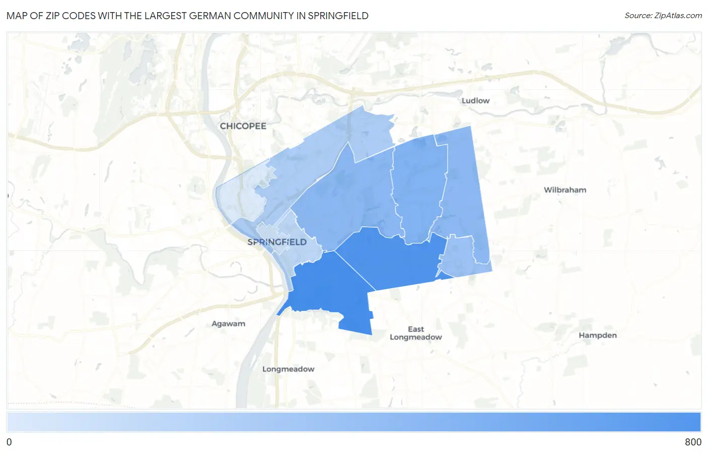 Zip Codes with the Largest German Community in Springfield Map