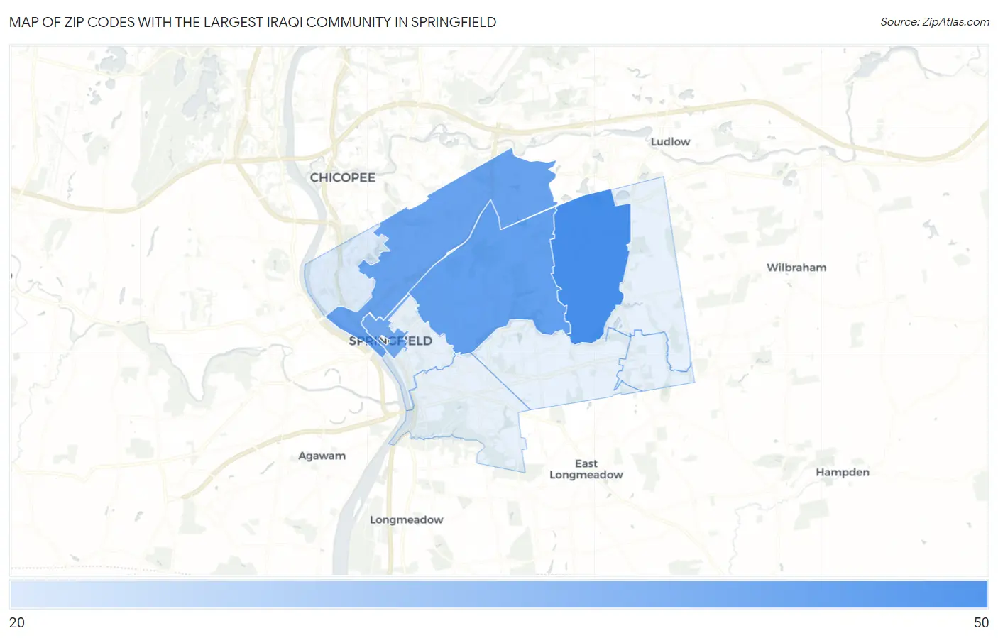 Zip Codes with the Largest Iraqi Community in Springfield Map