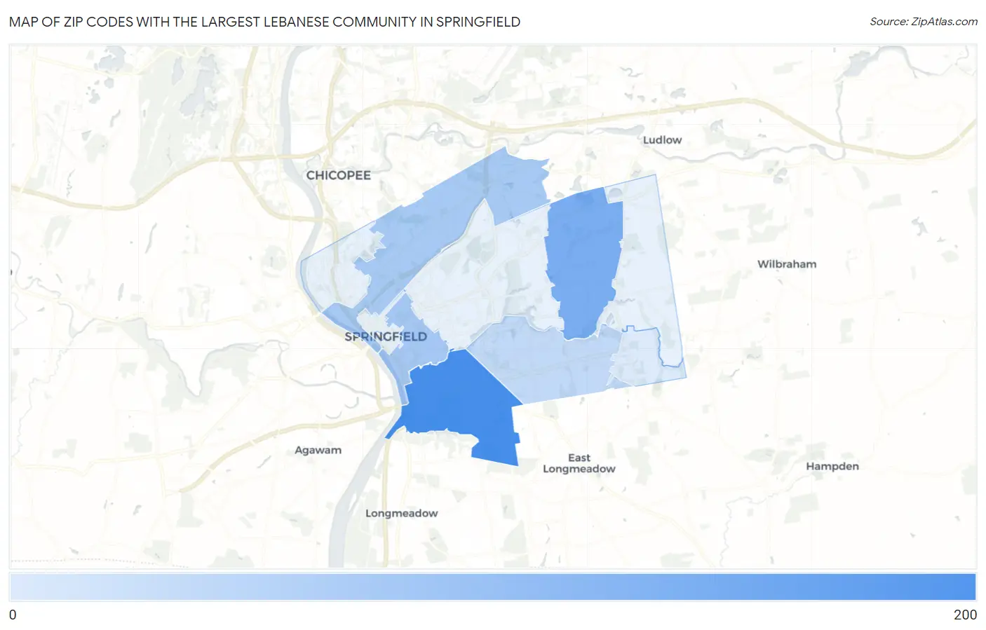 Zip Codes with the Largest Lebanese Community in Springfield Map