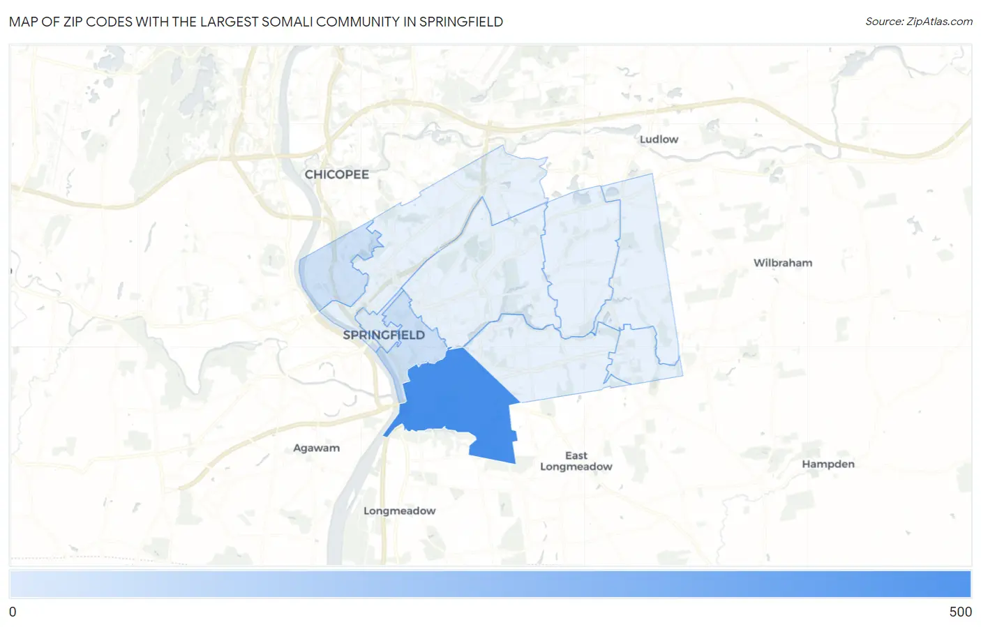 Zip Codes with the Largest Somali Community in Springfield Map