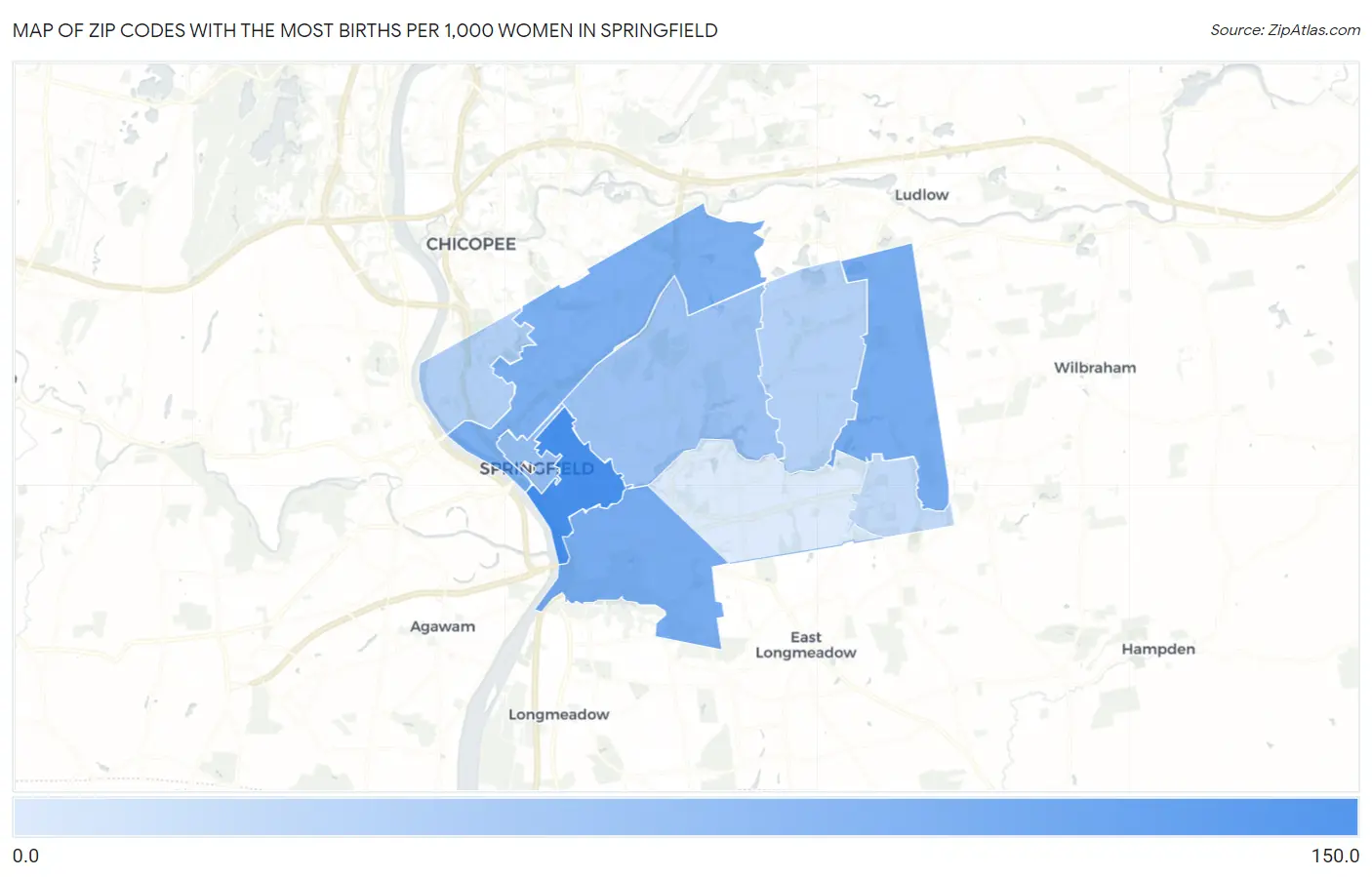 Zip Codes with the Most Births per 1,000 Women in Springfield Map