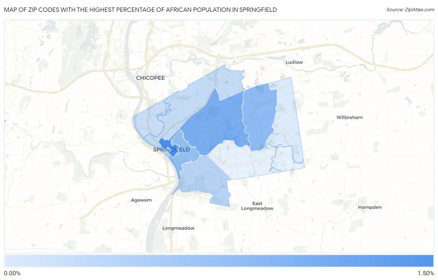 Zip Codes with the Highest Percentage of African Population in Springfield Map