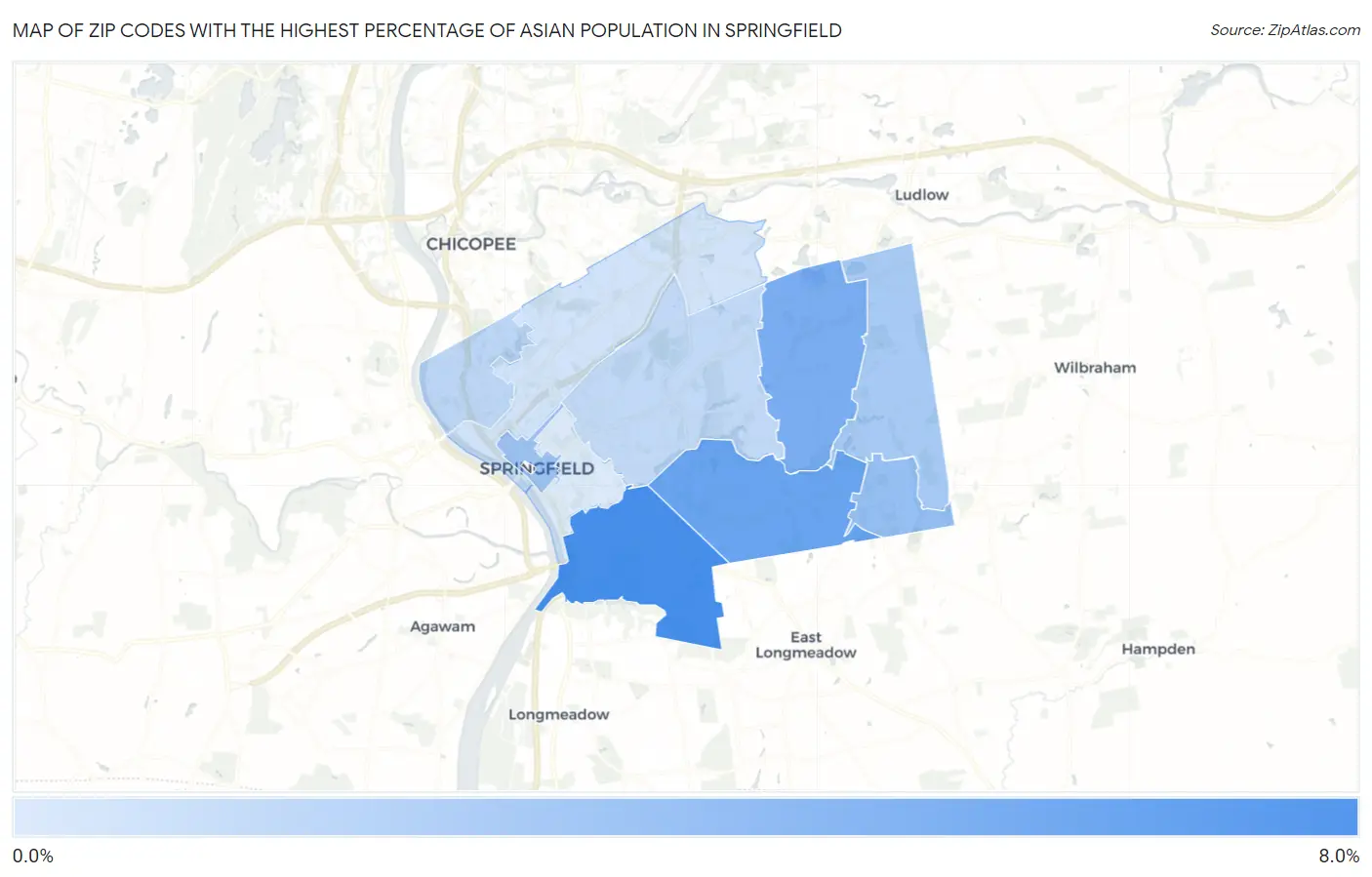 Zip Codes with the Highest Percentage of Asian Population in Springfield Map