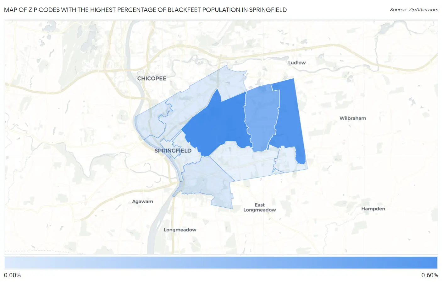 Zip Codes with the Highest Percentage of Blackfeet Population in Springfield Map