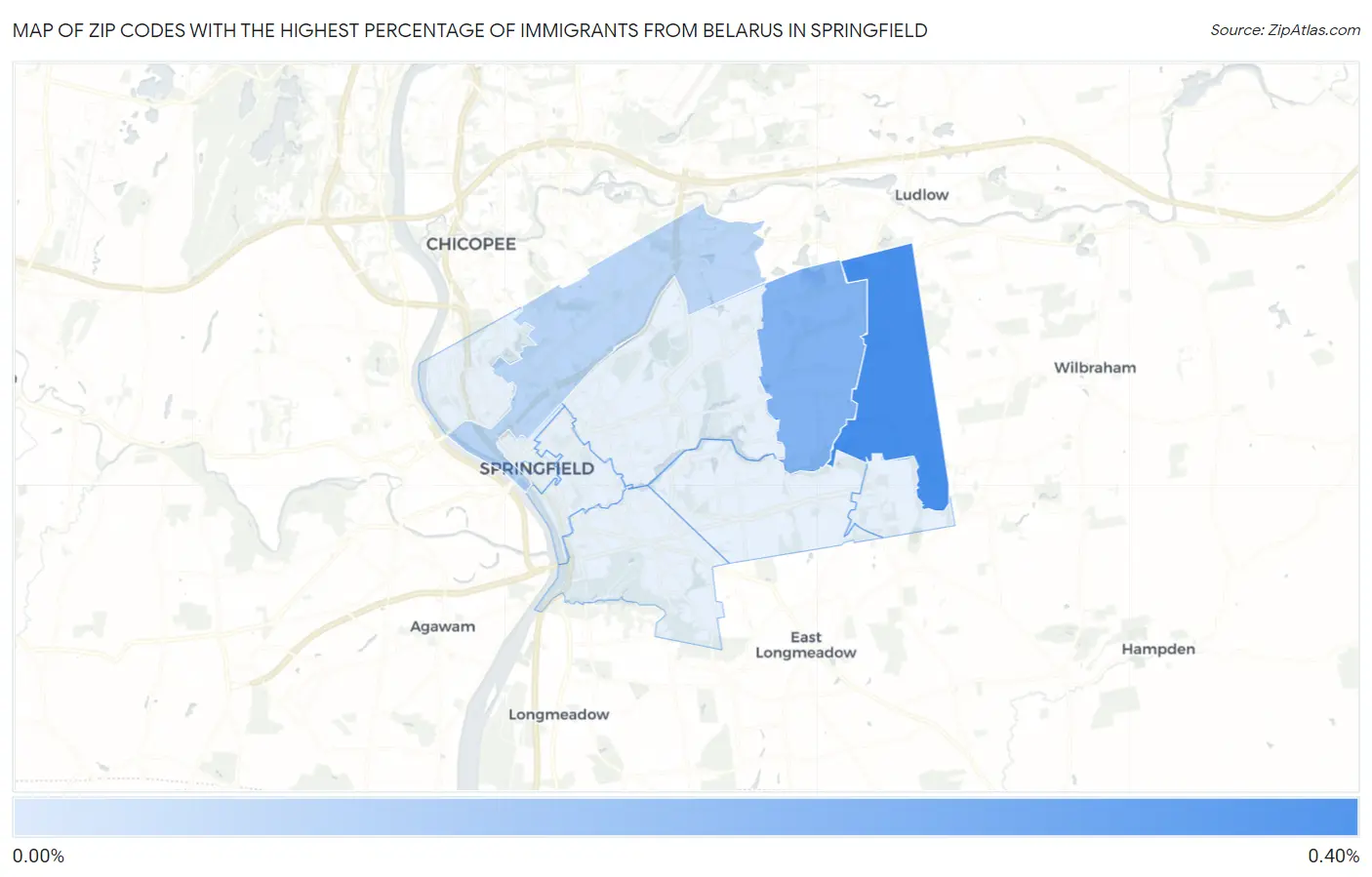 Zip Codes with the Highest Percentage of Immigrants from Belarus in Springfield Map