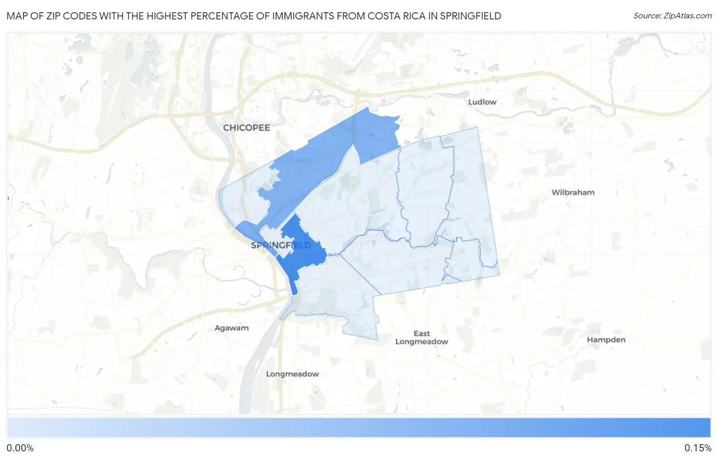 Zip Codes with the Highest Percentage of Immigrants from Costa Rica in Springfield Map