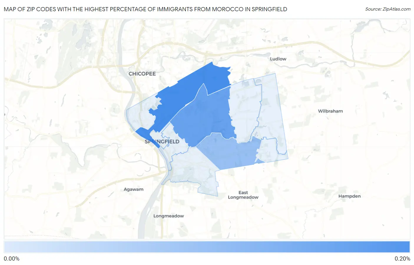 Zip Codes with the Highest Percentage of Immigrants from Morocco in Springfield Map