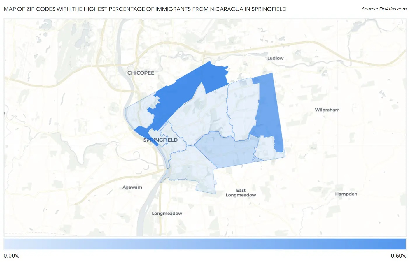 Zip Codes with the Highest Percentage of Immigrants from Nicaragua in Springfield Map