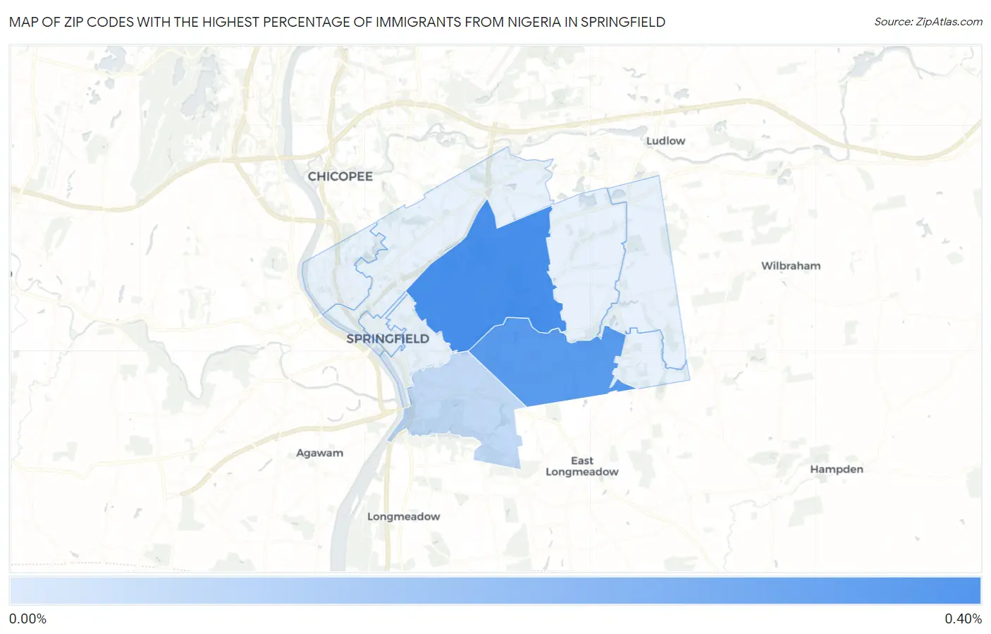 Zip Codes with the Highest Percentage of Immigrants from Nigeria in Springfield Map