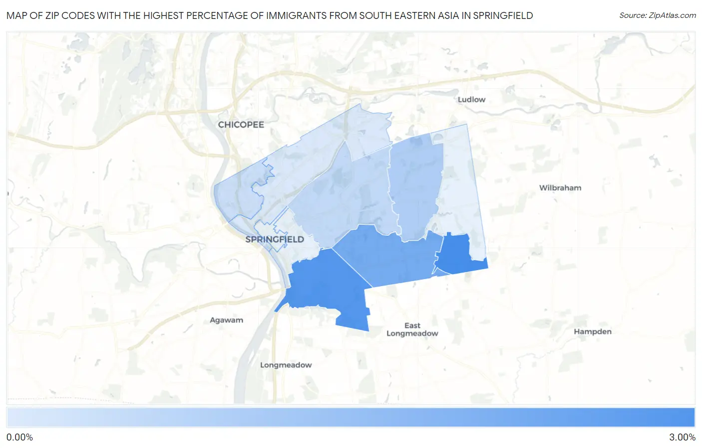 Zip Codes with the Highest Percentage of Immigrants from South Eastern Asia in Springfield Map