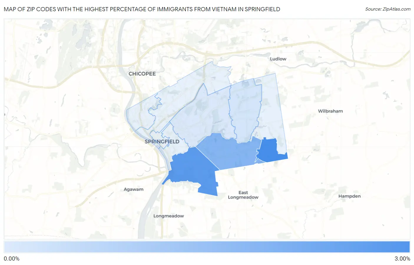Zip Codes with the Highest Percentage of Immigrants from Vietnam in Springfield Map