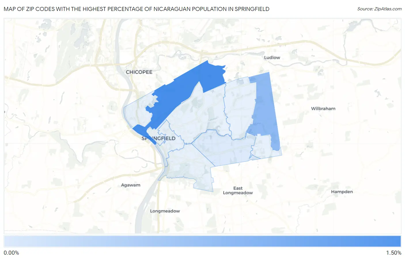 Zip Codes with the Highest Percentage of Nicaraguan Population in Springfield Map