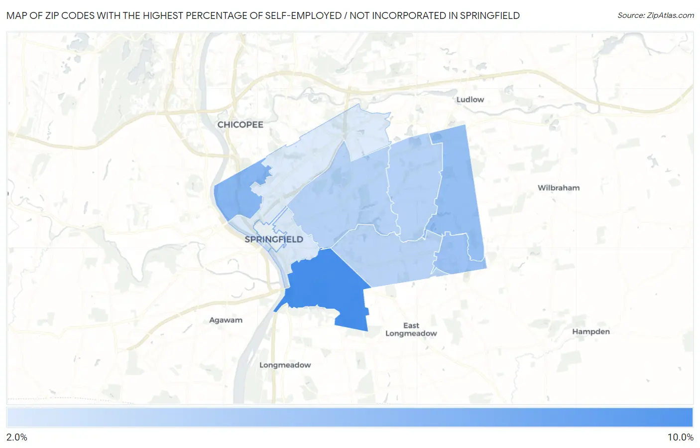 Zip Codes with the Highest Percentage of Self-Employed / Not Incorporated in Springfield Map