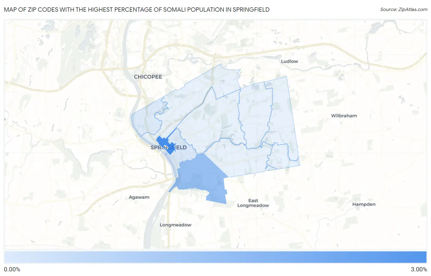 Zip Codes with the Highest Percentage of Somali Population in Springfield Map