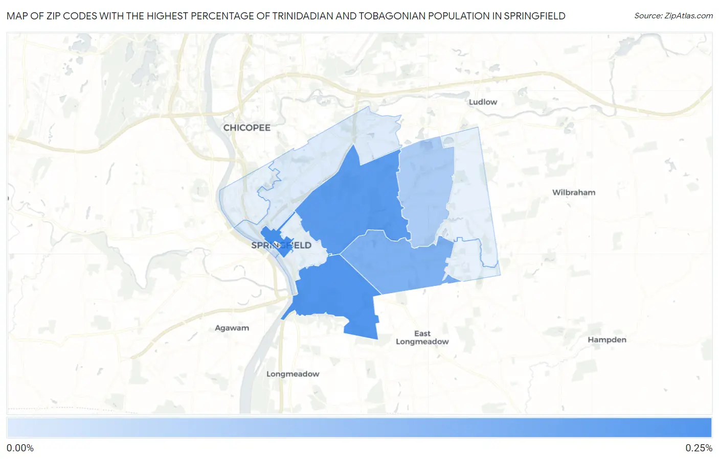 Zip Codes with the Highest Percentage of Trinidadian and Tobagonian Population in Springfield Map