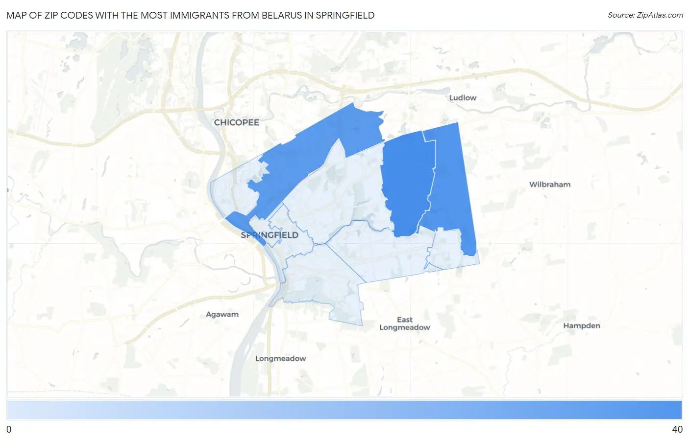 Zip Codes with the Most Immigrants from Belarus in Springfield Map