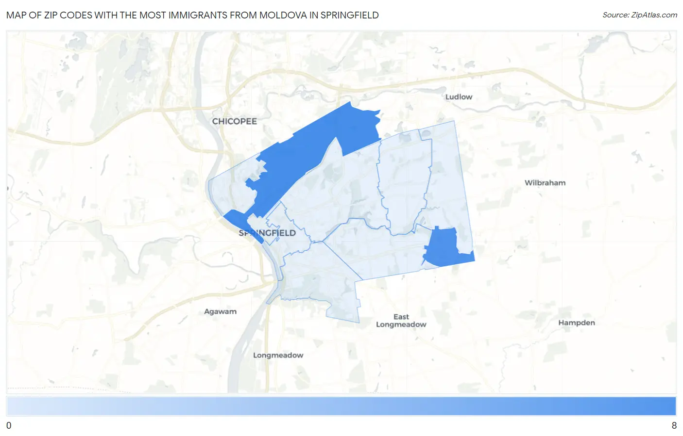 Zip Codes with the Most Immigrants from Moldova in Springfield Map